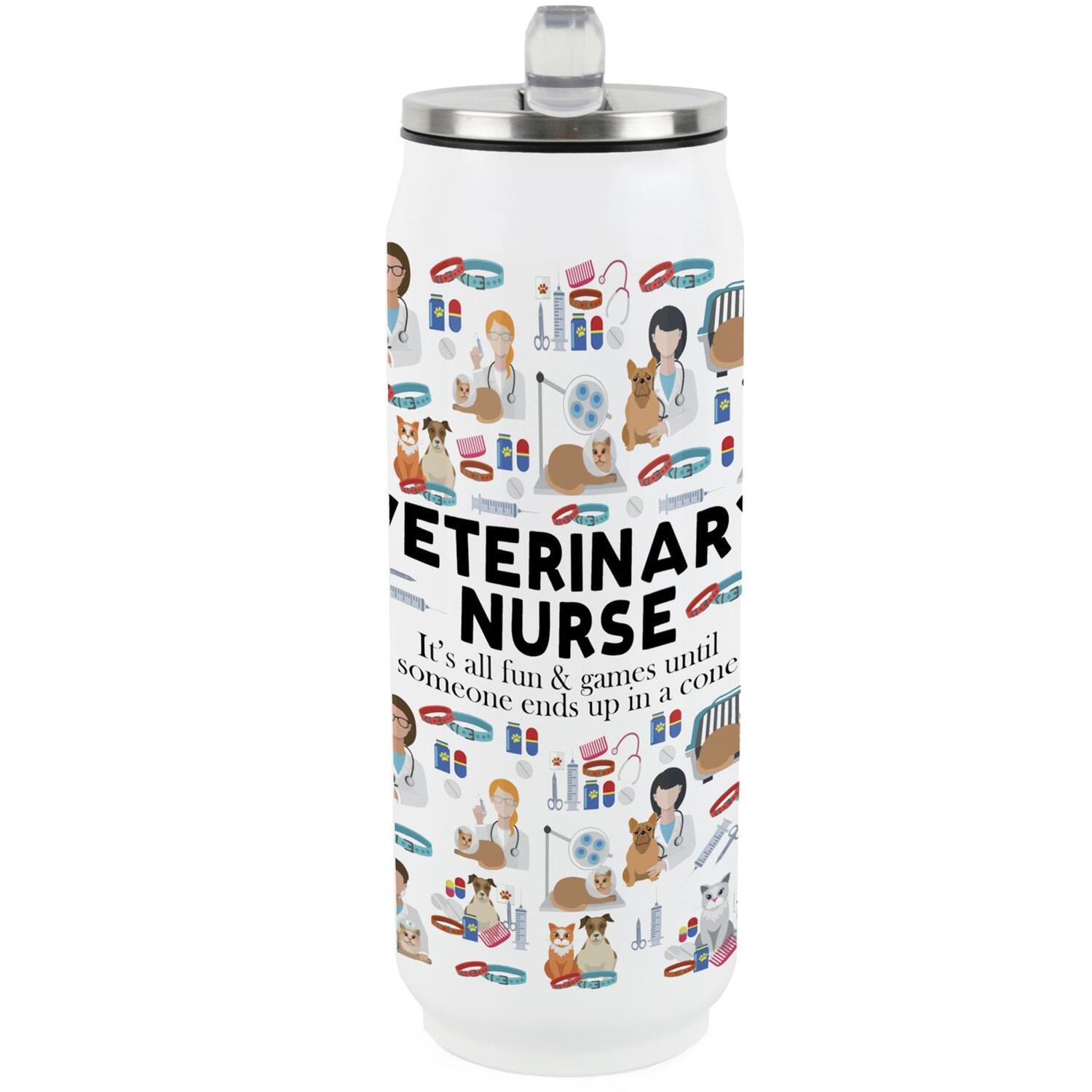 Vet Nurse Flask with Straw - Novelty Animal Nurse Gifts Cold Drinks Can - Image 2