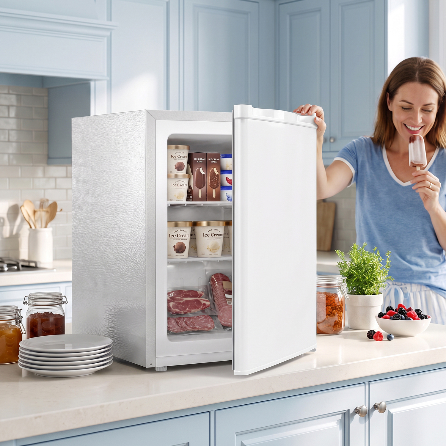 Homcom Unisex White 60L Tabletop Mini Freezer With Reversible Door For Home In - Image 2