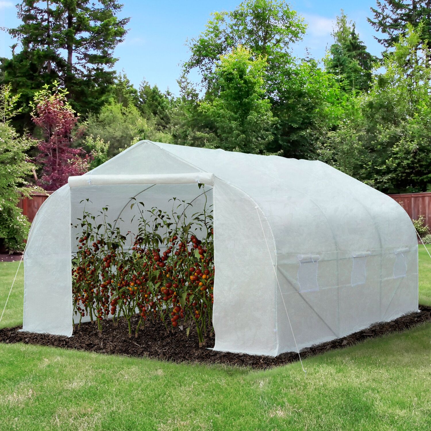 Outsunny Walk in Tunnel Greenhouse Gardening Planting Shed - White / 445cm