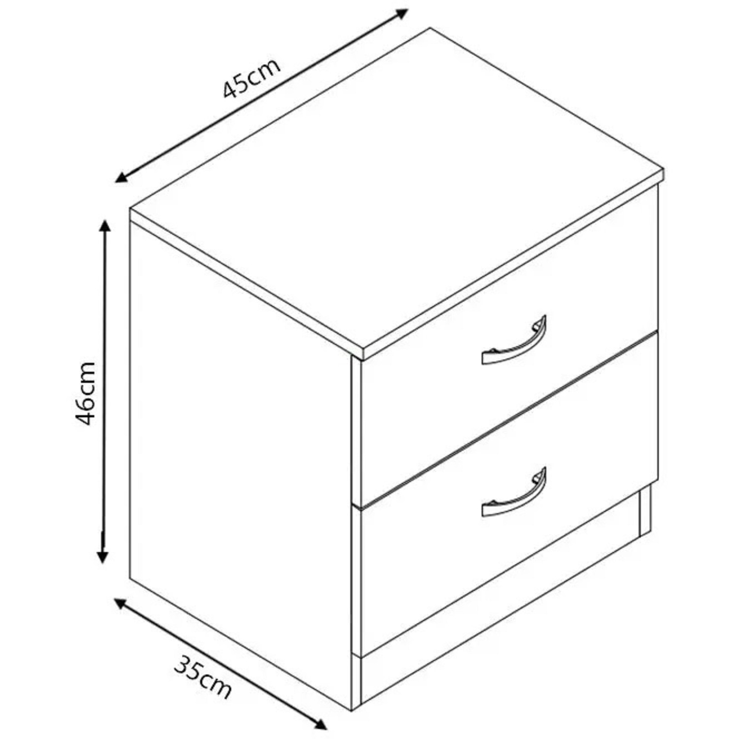 2 Drawer High Gloss Bedside Chest Table - Grey