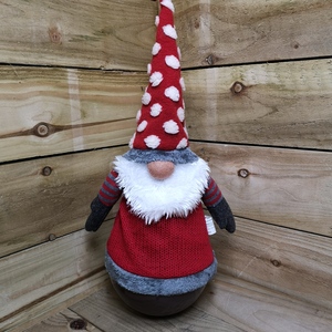 Grey Red Bearded Christmas Gonk with White Polka Dot Hat