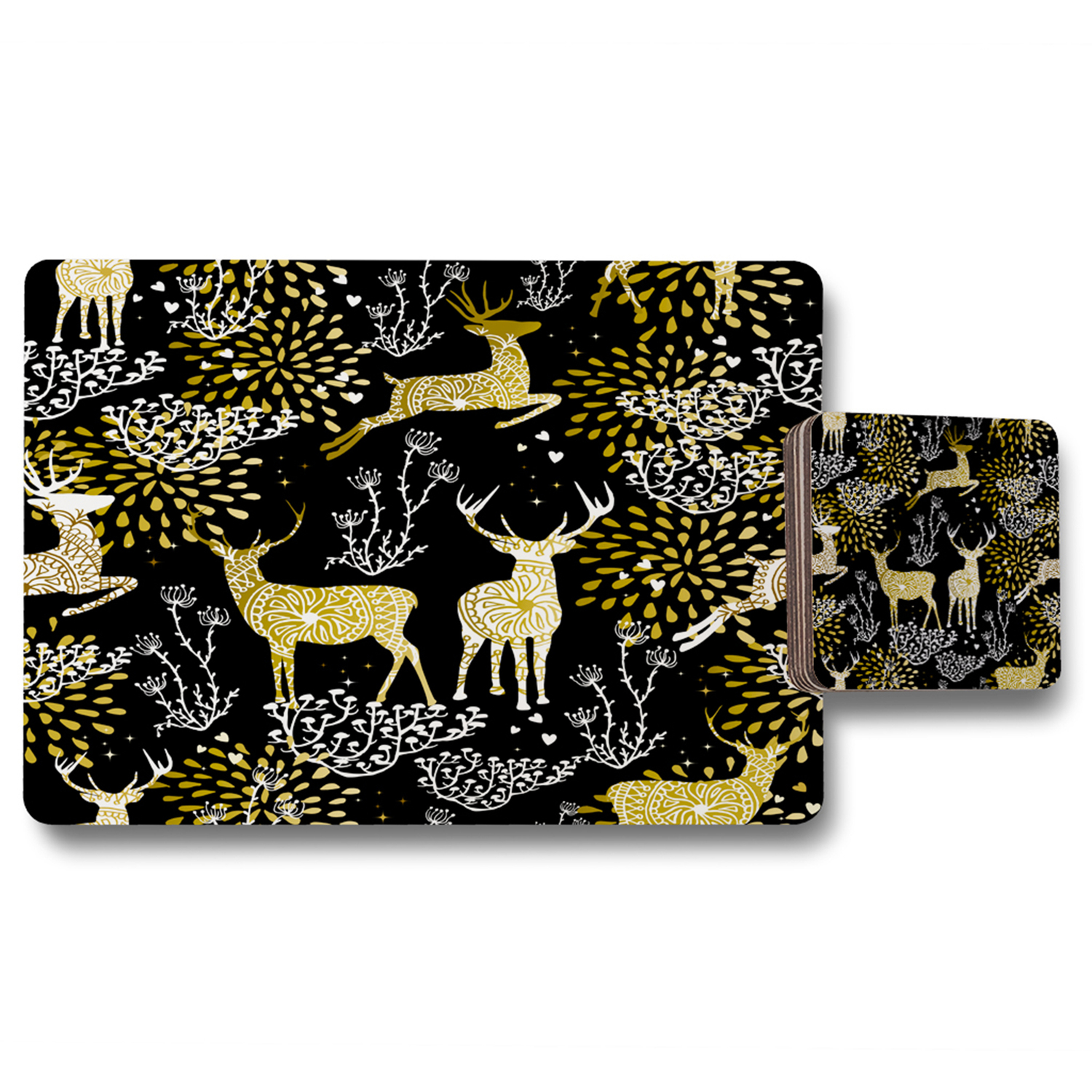 Golden Christmas Dining Placemat  Coaster Set - Gold
