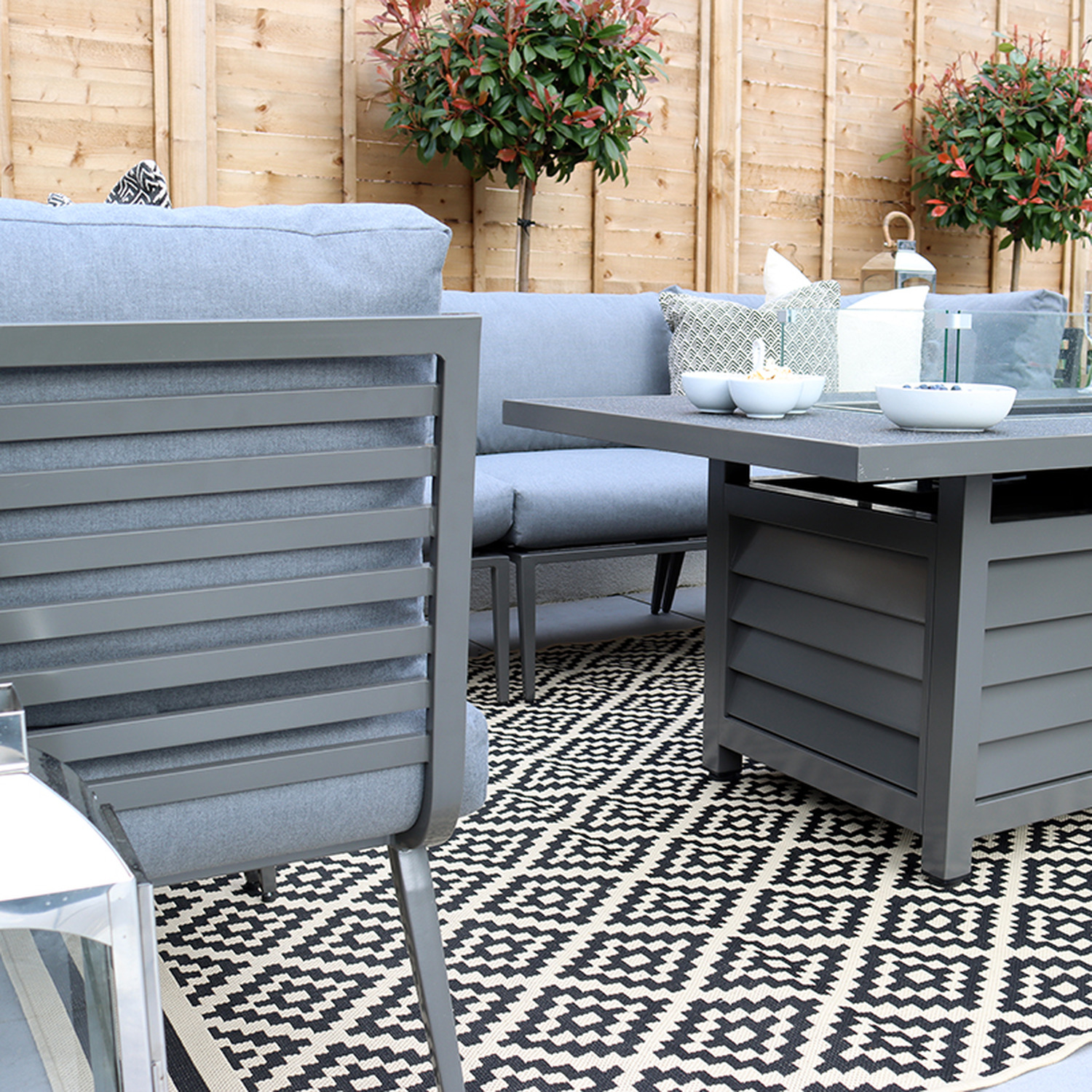 Mayfair Corner Lounging Set With Fire Pit In Grey - Grey
