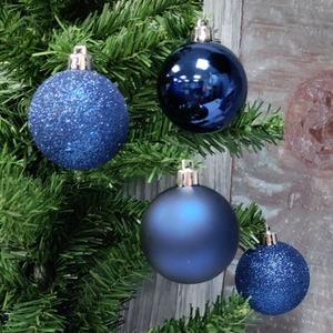 24 Deep Blue Christmas Tree Baubles Tree Decoration Glitter Gloss 6cm