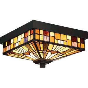 Inglenook Outdoor 2 Light Tiffany Flush Mount - Bronze Finish, E27