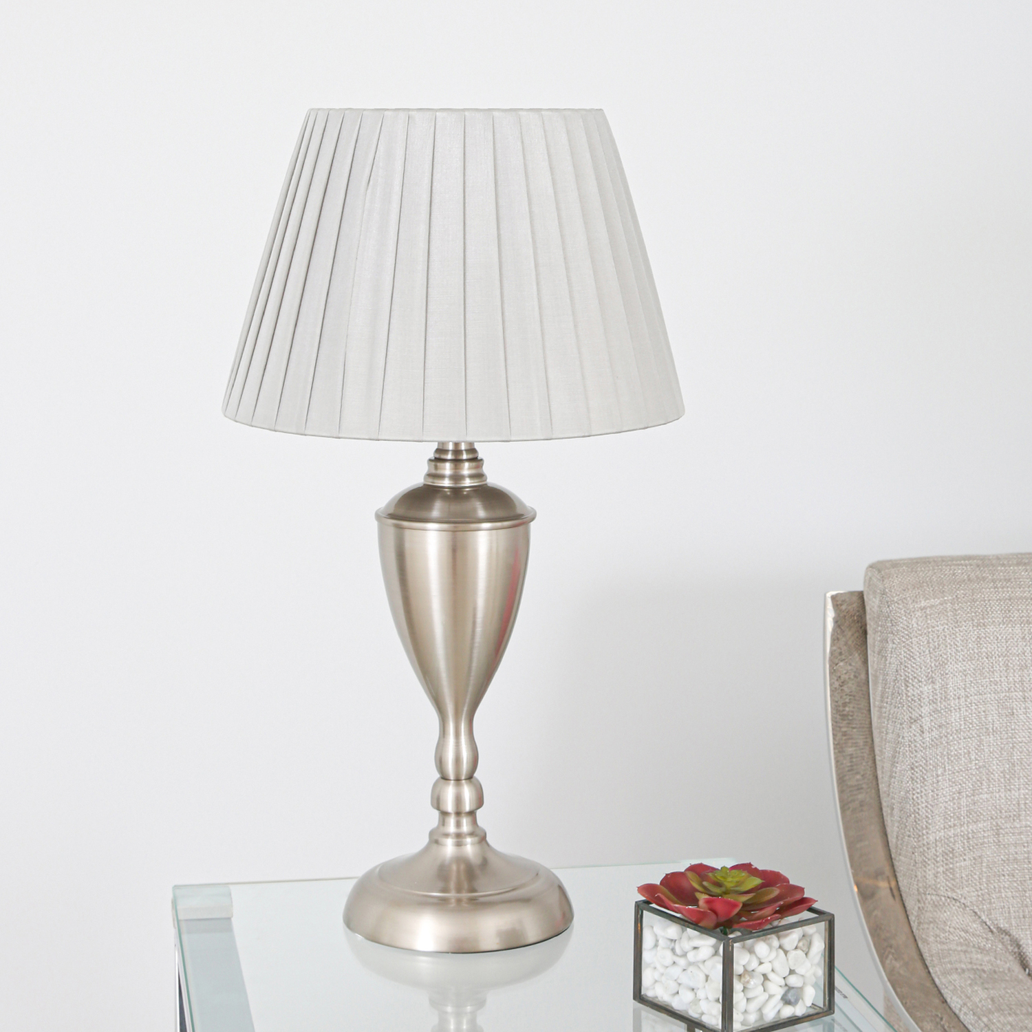 Vanity Living - Set of 6 Satin Silver Metal Base Table Lamp - Silver and Grey thumbnail