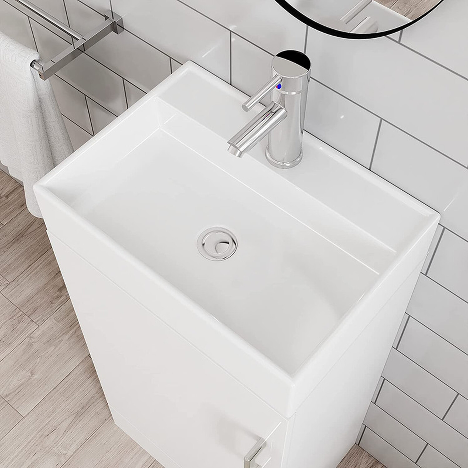 Belofay Assembled Vanity Unit With Ceramic Basin Tap Waste Bottle Drainer - Slightly Grey 32cm