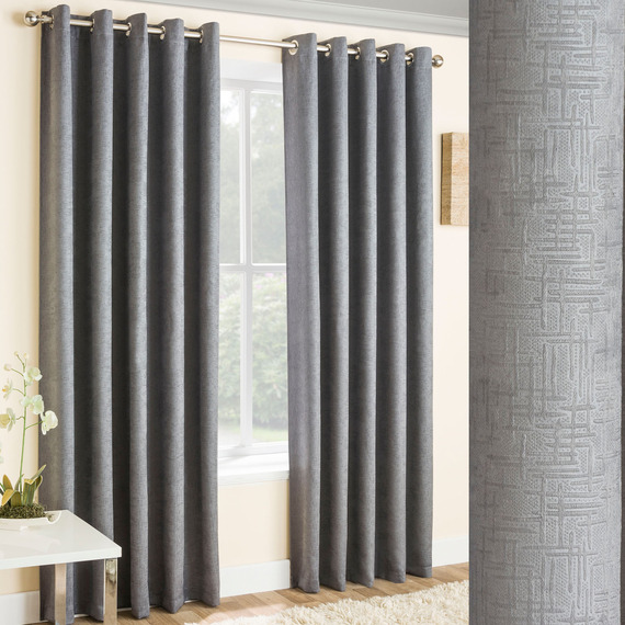 Pair of Vogue Grey Silver Eyelet Thermal Dimout Curtains