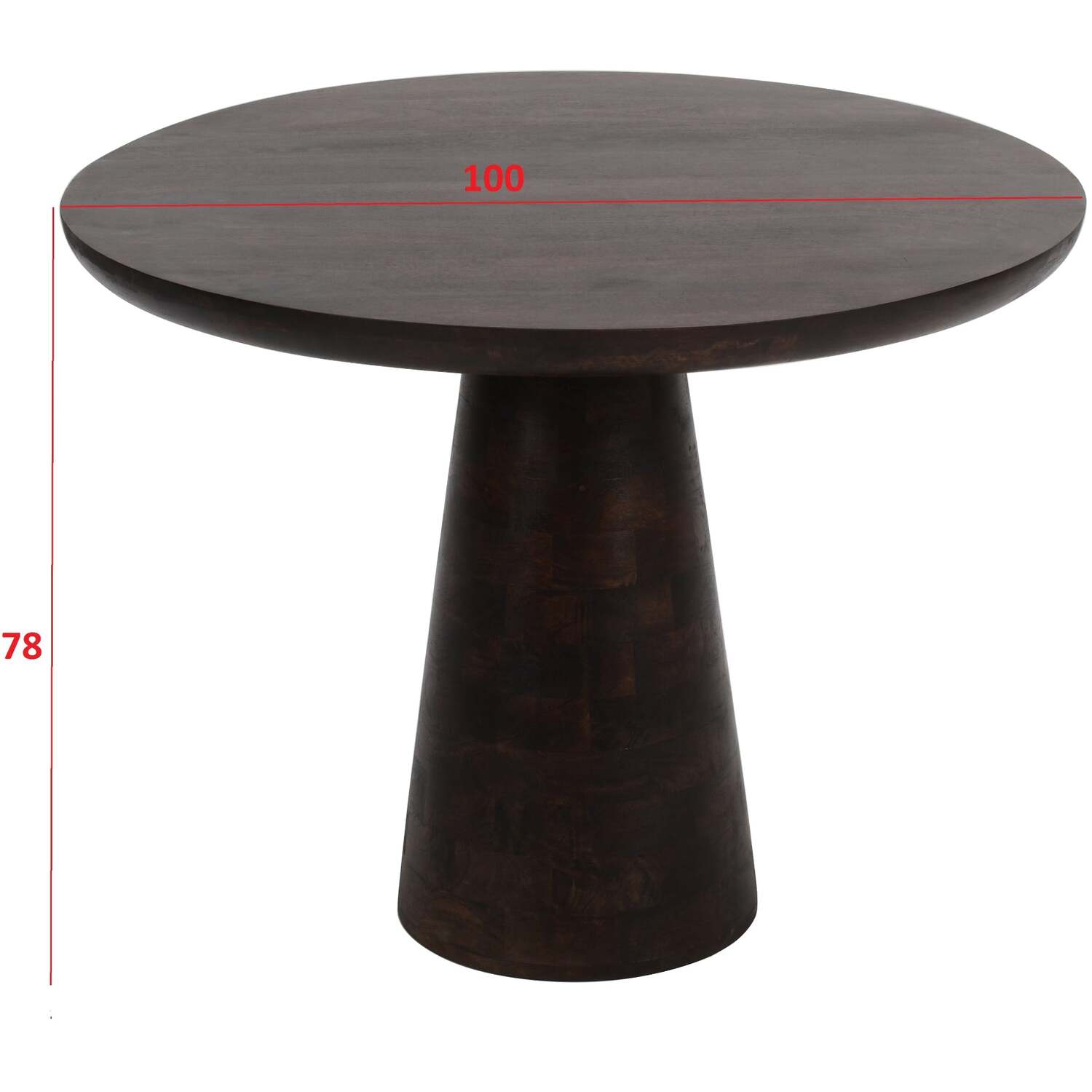 Natural Solid Dark Mango Wood Round Dining Table - Brown