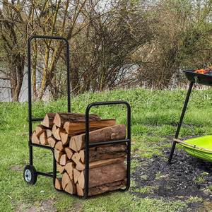 Costway Rolling Firewood Cart-Black
