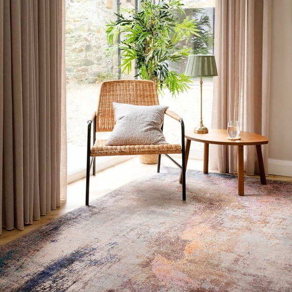 Pink Multicolour Distressed Abstract Non Slip Washable Area Rug