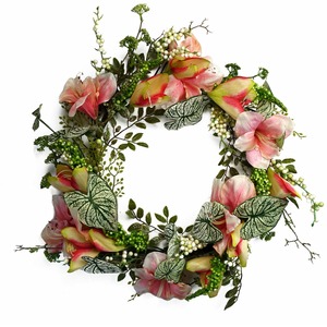 Leaf Artificial Pink Lily Flower Wreath