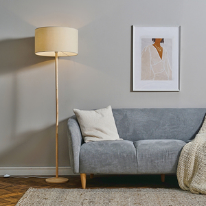 Triston Wood Floor Lamp with Drum Shade