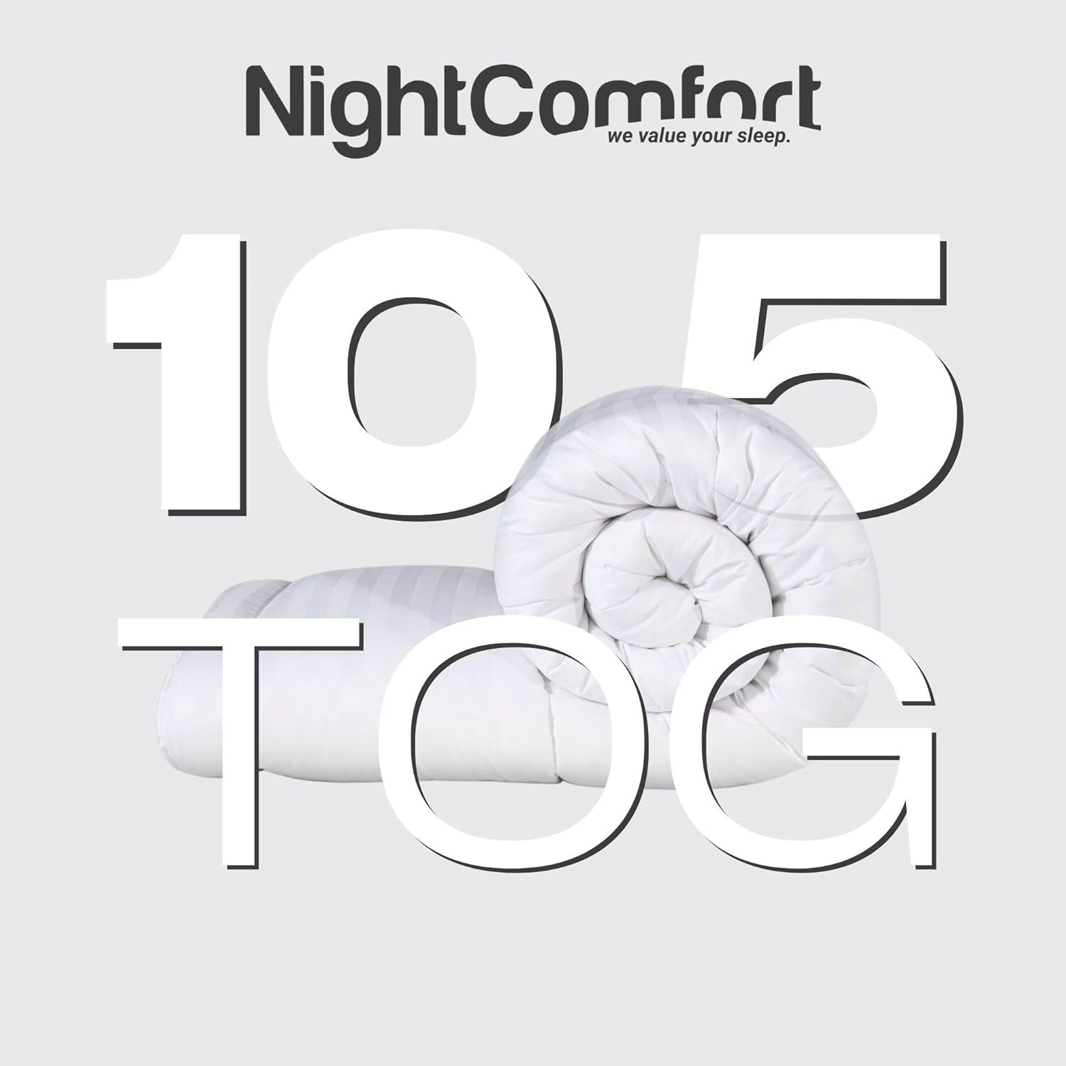 Nightcomfort All Seasons Hypoallergenic 10 5 Tog Satin Stripe Duvet - White Single