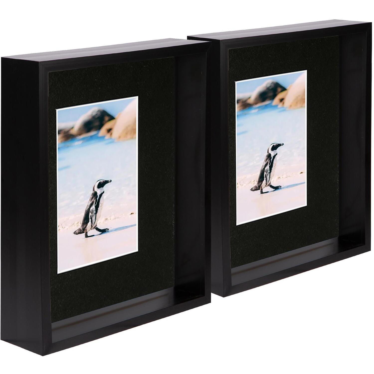 8" x 10" 3D Deep Box Photo Frames - 4" x 6" Mount - Pack of 5 - Black/Black