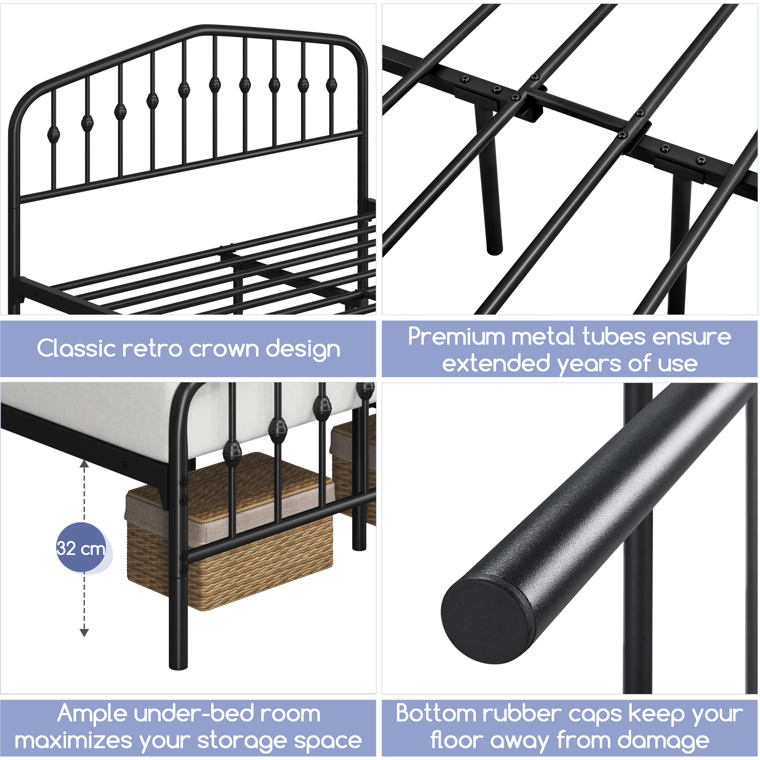 Metal Bed Frame With Arched Headboard - Black King