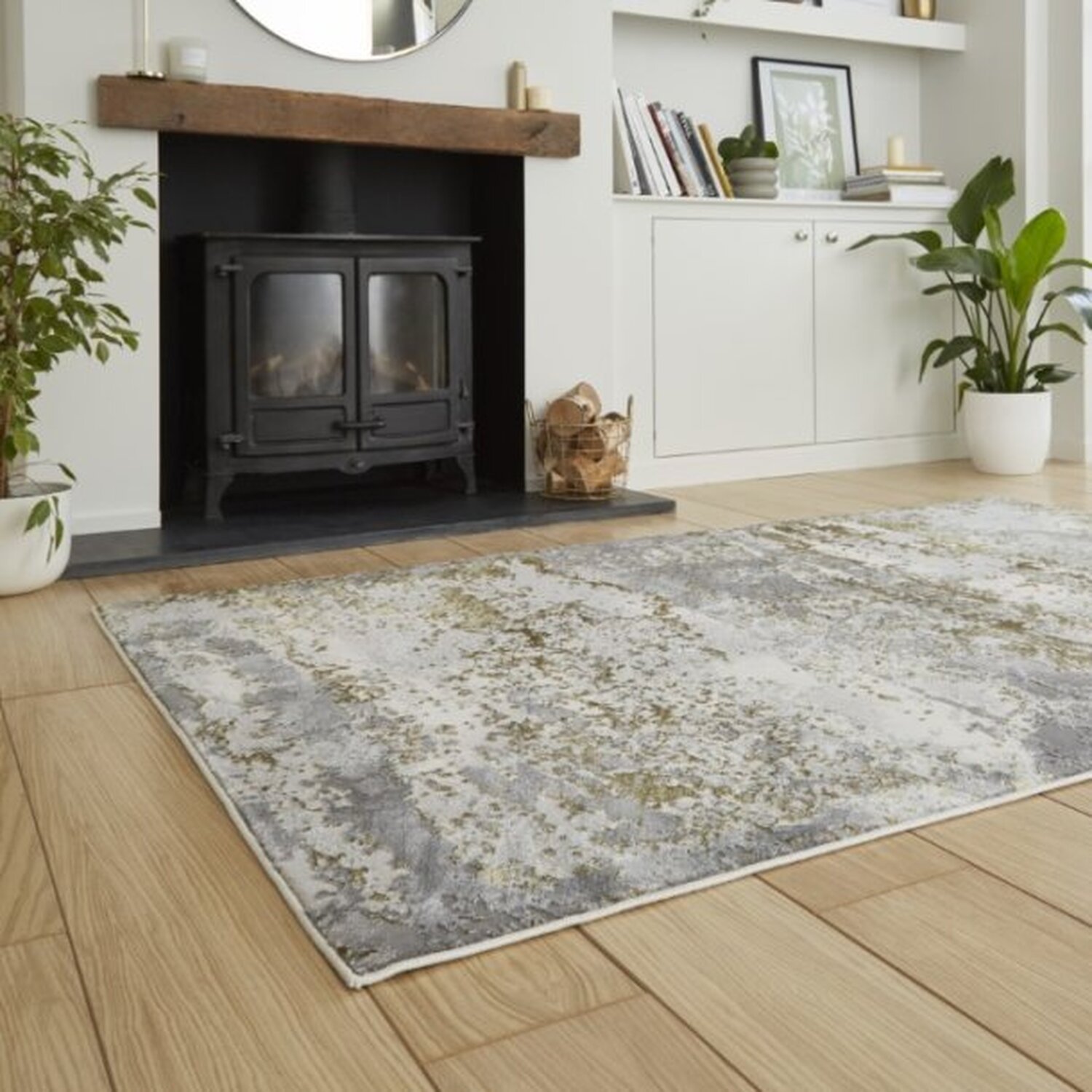 Elegant Gold Metallic Abstract Area Rug