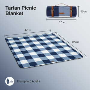 Navy / 180cm Picnic Blanket with Faux Leather Carry Handle shot 5183481