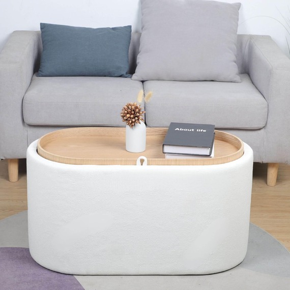Home Source Merida Boucle Ottoman with Reversible Tray Lid 