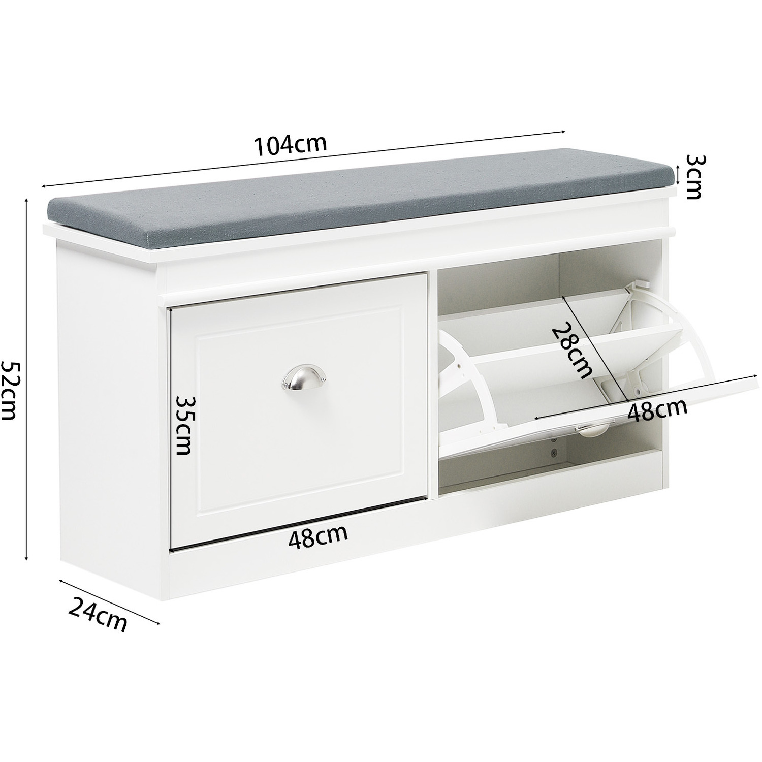 Flip Down Shoe Bench Cabinet - White