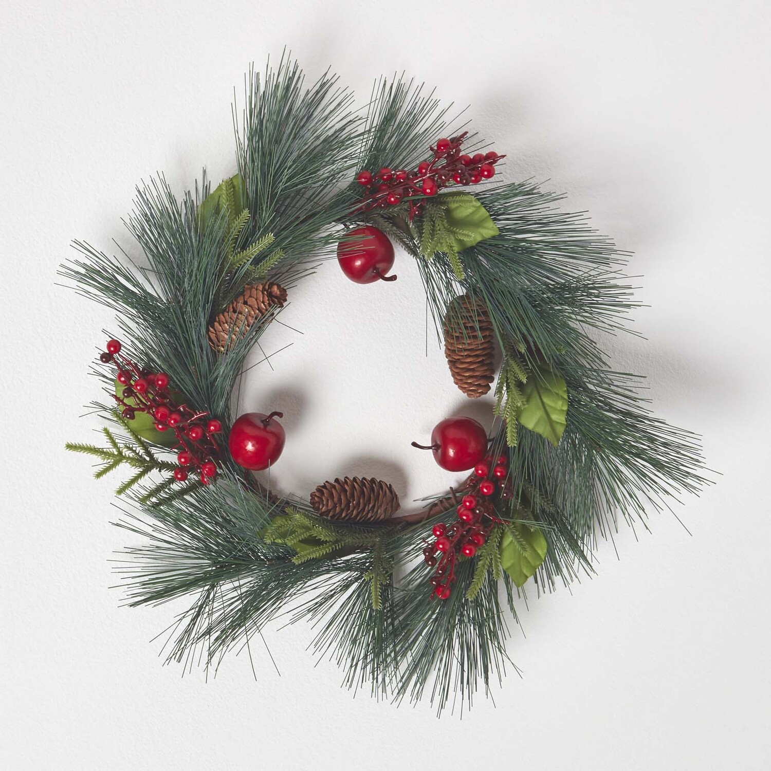 Homescapes Red Apple and Berries Christmas Wreath - Green & Red