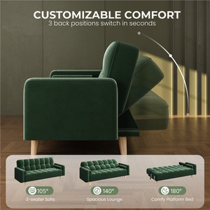 Green Yaheetech Velvet Upholstered Convertible Sofa Bed shot 5978510