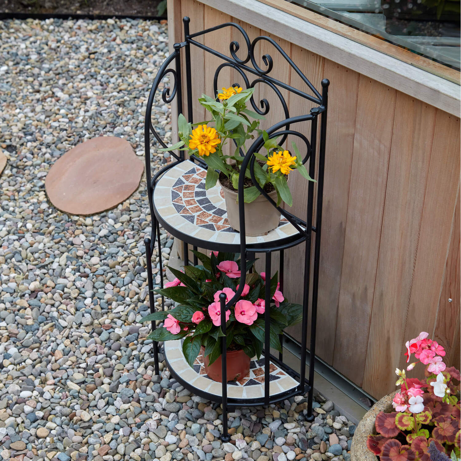 Home Source Sunflower 2-tier Mosaic Plant Stand - Black