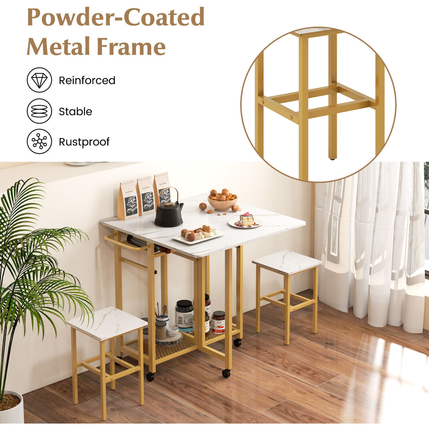 Extendable Kitchen Table Stool Set - White