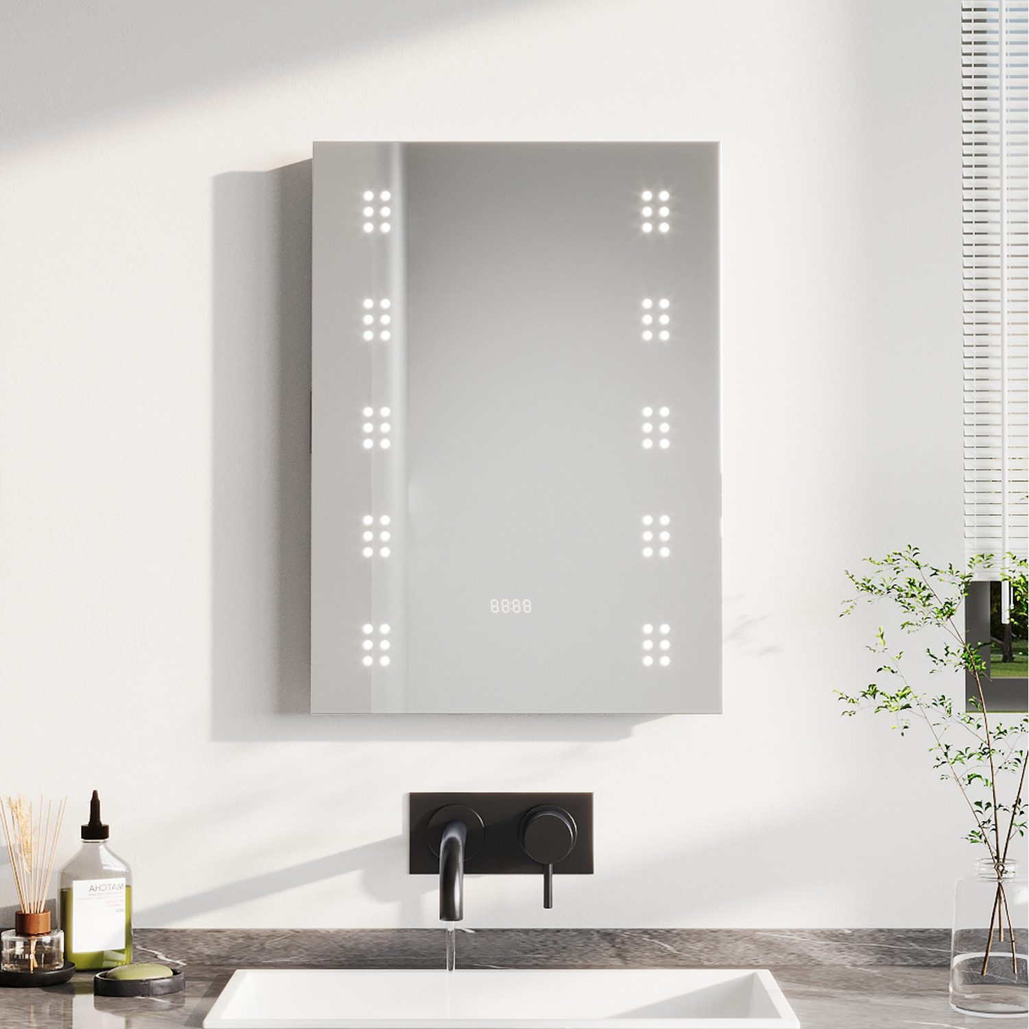 Image of LED Wall Mirror with Clock -&hellip;