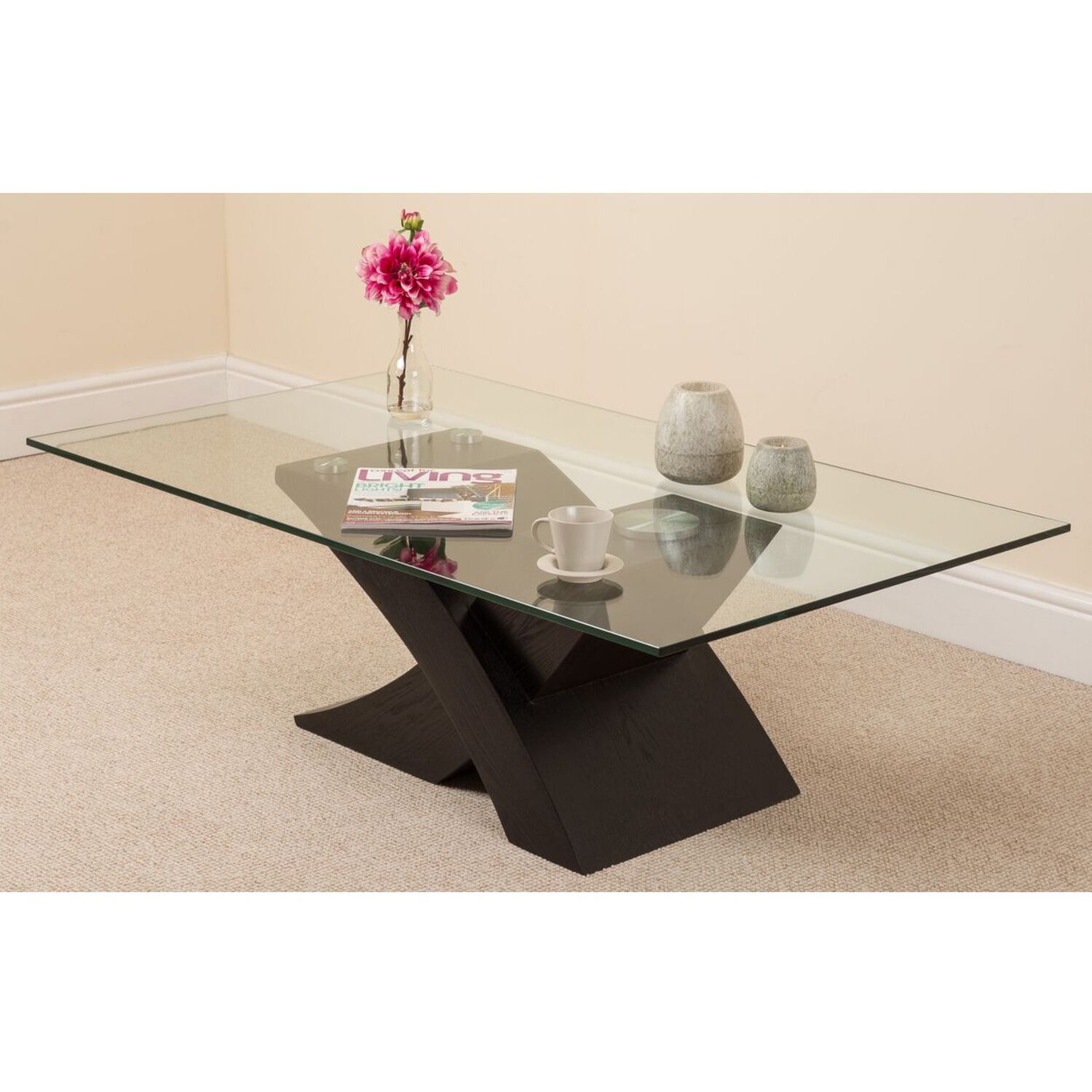 Milano Glass and Wood Coffee Table for Living Room