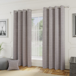 Pair of Royale Silver Boucle Eyelet Thermal Room Darkening Curtains