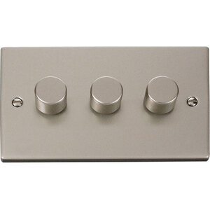 Pearl Nickel 3 Gang 2 Way LED 100W Trailing Edge Dimmer Light Switch