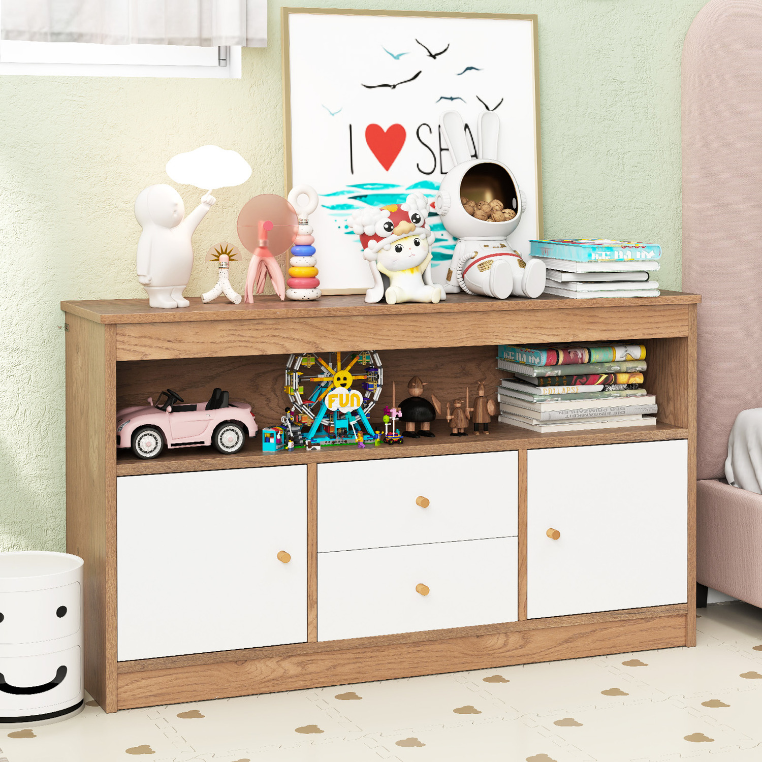 Kids Toy Organizer Bookshelf Storage Chest - Brown