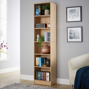 Oak Effect Home Source Clara Tall Narrow Storage Bookcase  shot 7021660