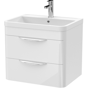 Wall Hung 2 Drawer Vanity Unit Polymarble Basin Gloss White 600mm