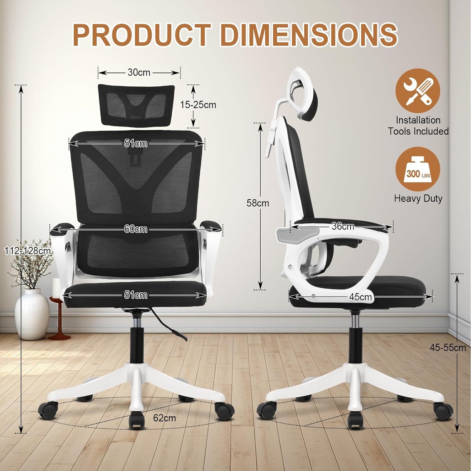 Adjustable Ergonomic Office Chair With Back Support And Headrest - Black