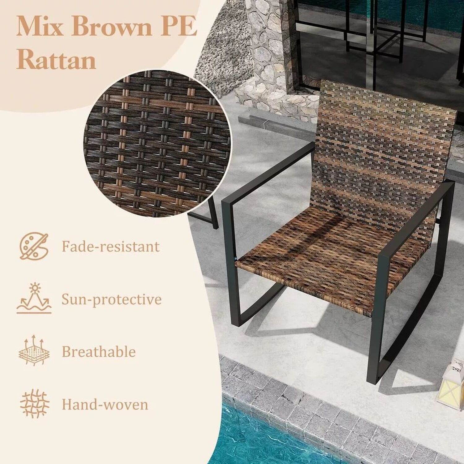 Outdoor Wicker Rocking Bistro Set And Cushions - White