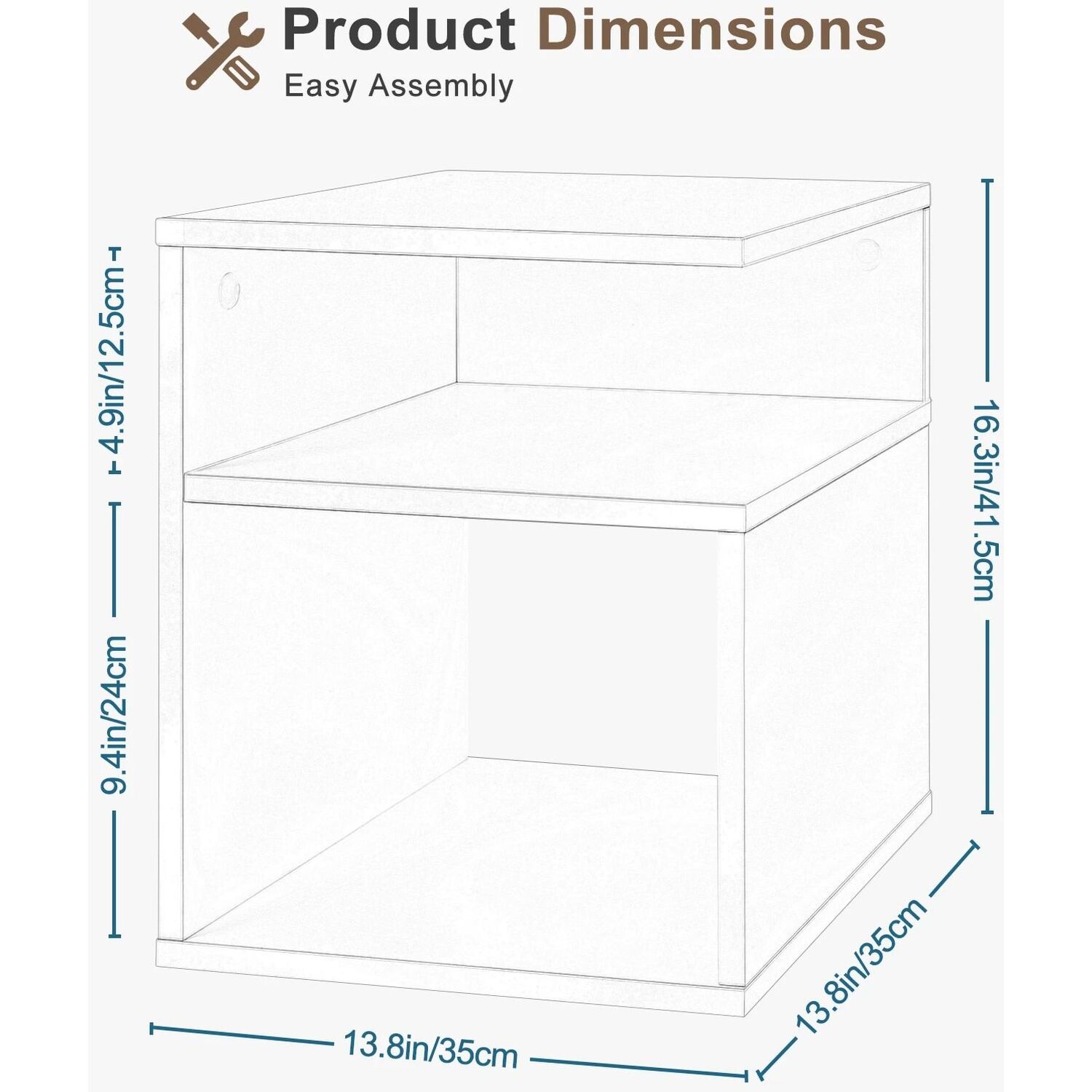 Wooden Bedside Table Nightstand With 2 Open Compartments - Brown