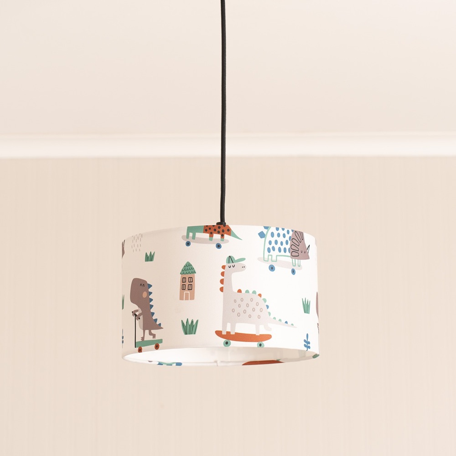 Dino Skating Animal Easy Fit Ceiling Light Shade and LED Bulb - Multi Colour