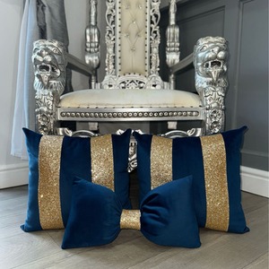 Navy Blue And Gold Glitter Cushion Bow Set