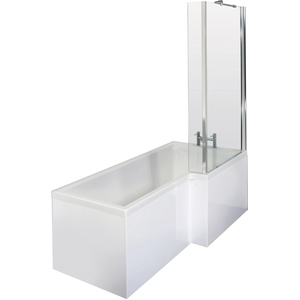 1700mm Right L-Shaped Square Shower Bath with Screen  Panel Bundle