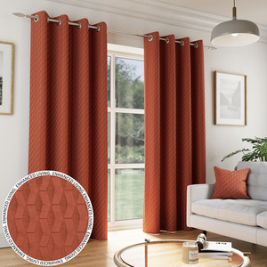 Pair of Tokyo Orange Velvet Embossed Eyelet Thermal Room Darkening Curtains