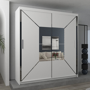 Modern Sliding Door Wardrobe with Central Mirror and Adjustable Storage