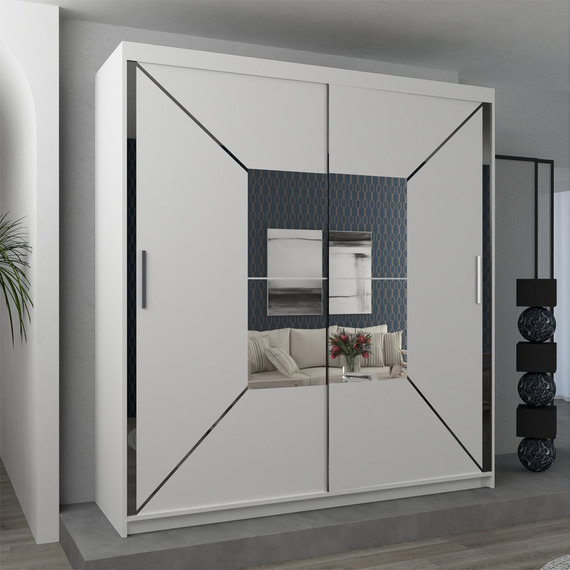 Modern Sliding Door Wardrobe with Central Mirror and Adjustable Storage