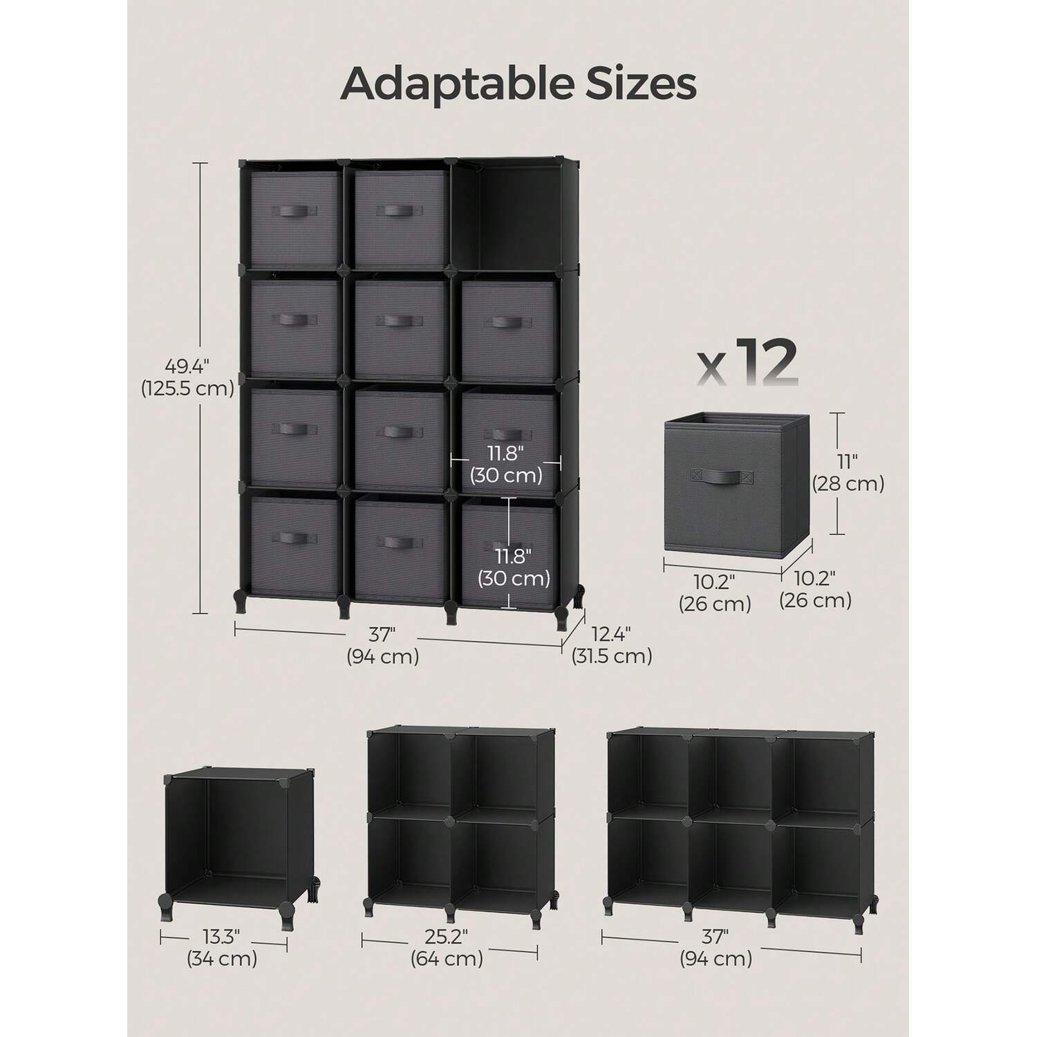 12-Cube Storage Unit with Boxes