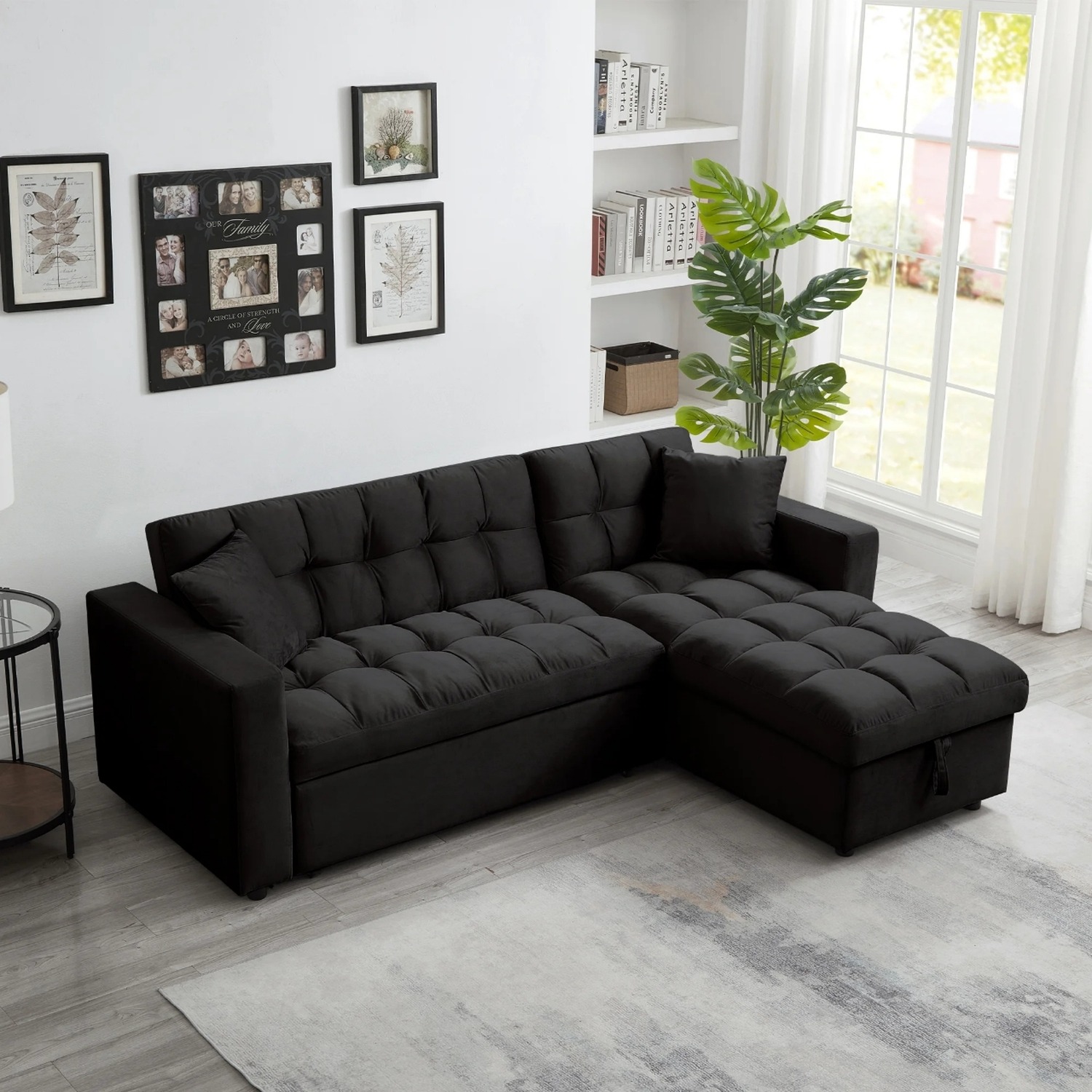 Mallard 3 Seater Fabric L Shaped Corner Sofa Bed - Black