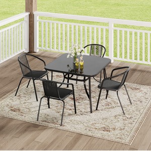 Tempered Glass Patio Table with 4 Rattan Chairs