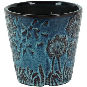 Artisan Blue Dandelion Embossed Ceramic Plant Pot