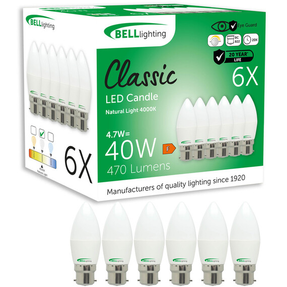 B22 Bayonet Dimmable LED Candle Bulbs 4.7W Warm White 2700K Natural White 4000K