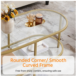 Gold Yaheetech Modern Clear Glass Oval Coffee Table shot 9881360